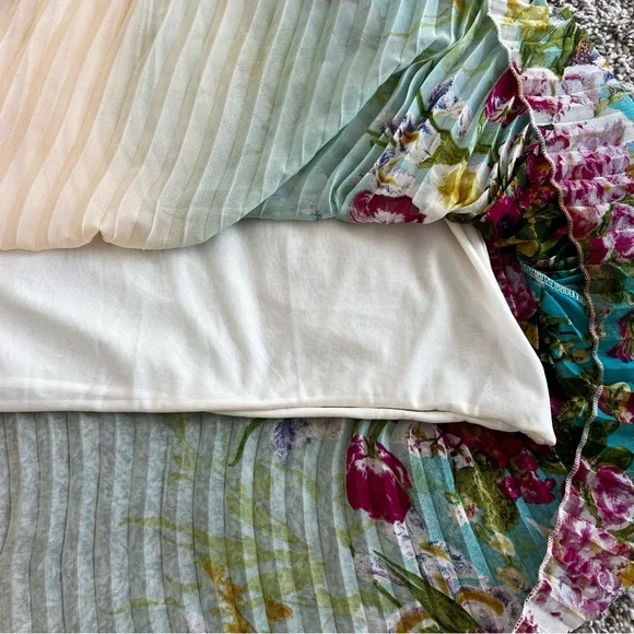 Boho Floral Print Pleated Festival Maxi Skirt Corset Belt Sz L - Picture 9 of 11